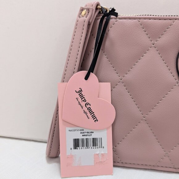 Juicy Couture Dusty Blush Quilted Diamond Faux Leather Wristlet NEW WITH TAGS - Picture 4 of 16